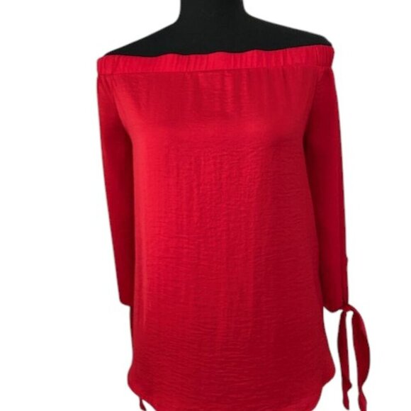 Apt 9 Tango Red Off Shoulder Tie Blouse Medium - Picture 1 of 12